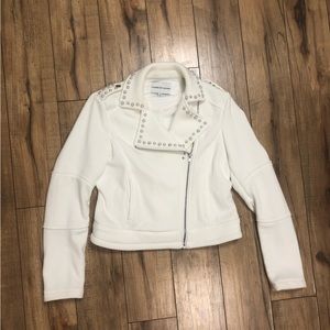 White cotton studded motto jacket